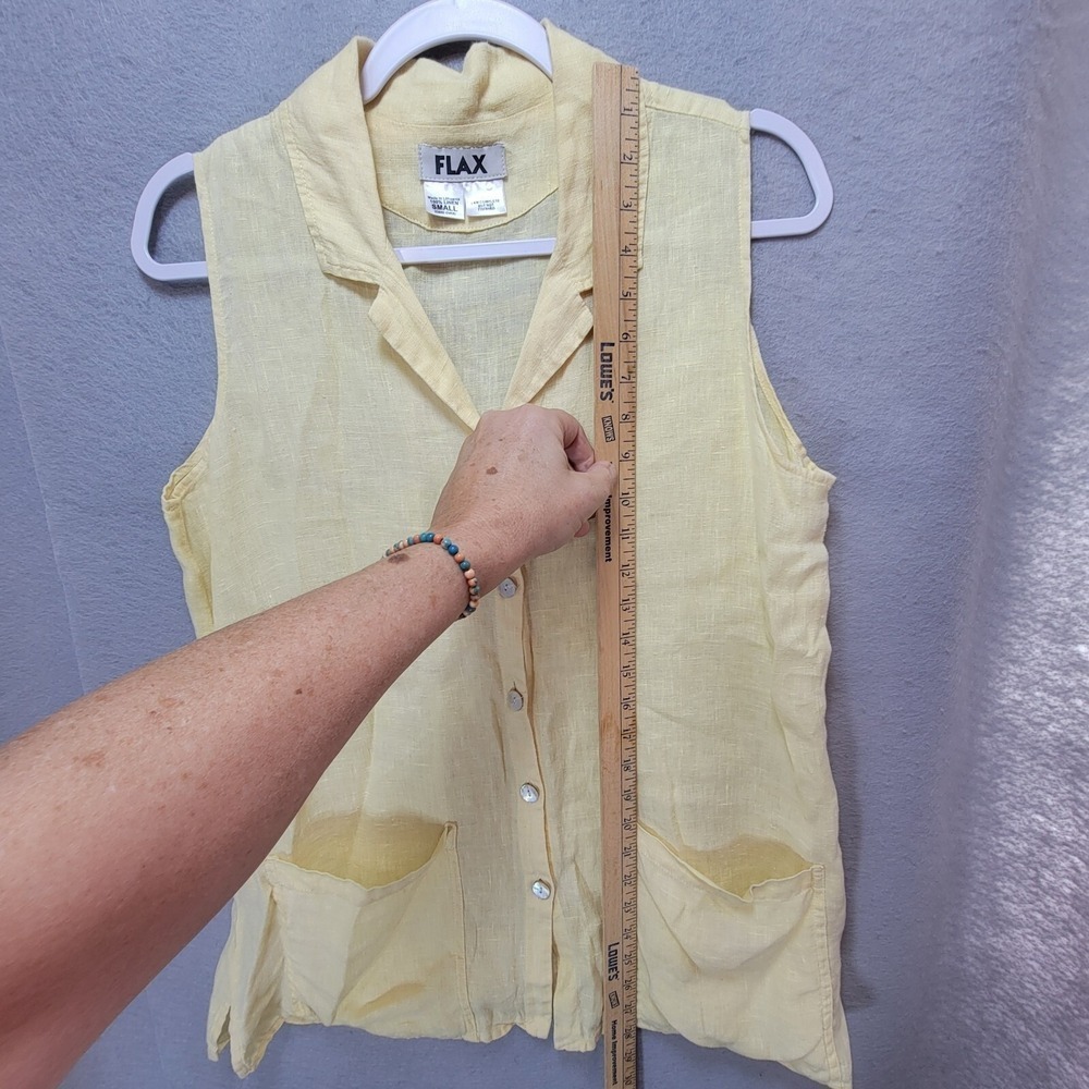 Flax Linen Tunic Top Women S Button Collar Pockets Yellow Quiet Luxury Lagenlook - Picture 12 of 14